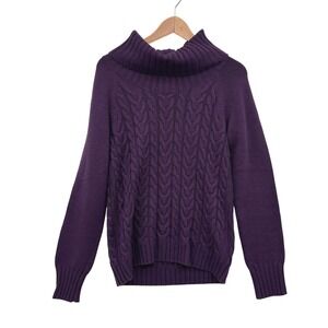 Banana Republic Womens Cowl Neck Cable Knit Sweater‎ Purple Medium Fishermancore